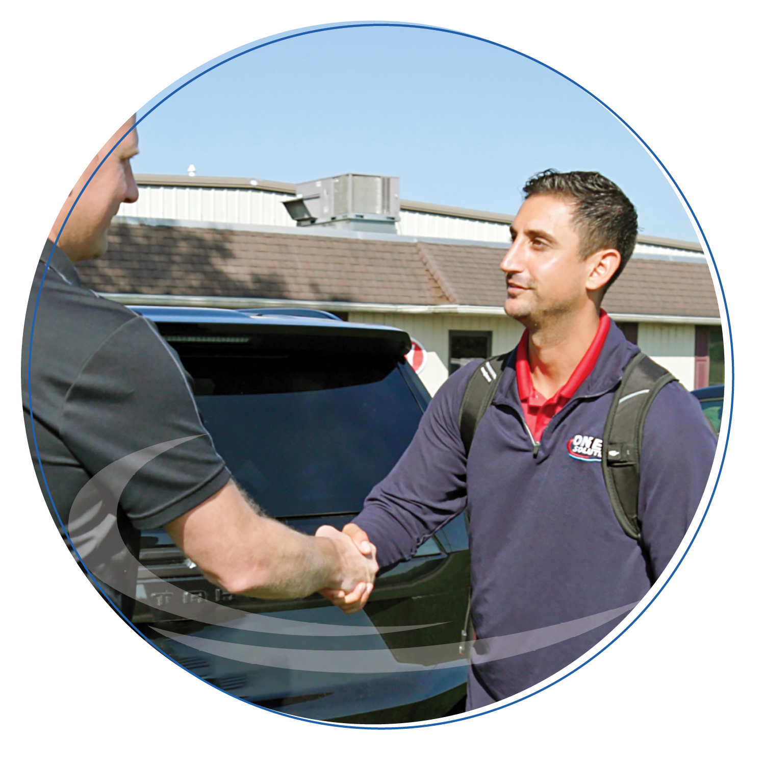 OneSolution sales rep shaking hands with a customer